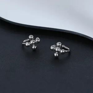 Minimalist cross-shaped silver bead ear cuffs for non-pierced ears, elegant jewelry