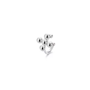 Minimalist silver cross bead ear cuff clip for non-pierced ears with polished finish