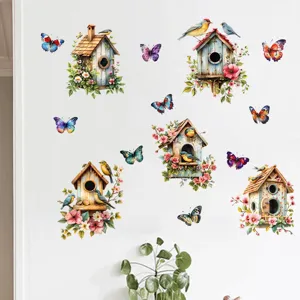 Adesivi murali impermeabili con casette per uccelli e farfalle per la decorazione