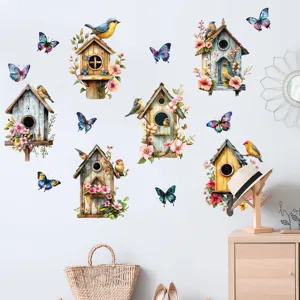Pastoral Magpie Bird Birdhouse Butterfly Wall Stickers Waterproof PVC Self Adhesive Wall Decal For Living Room Bedroom Art Decor