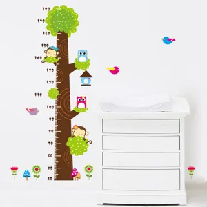 Colorful owl and monkey tree height wall sticker for nursery and kids' bedroom decoration