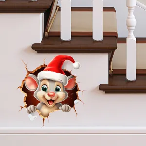 Dettaglio dell'adesivo murale 3D topo di Natale su una parete della scala.