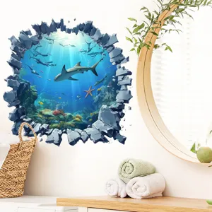 3D Hai Unterwasserwelt Wandtattoo im Badezimmer Szenario für moderne Dekoration