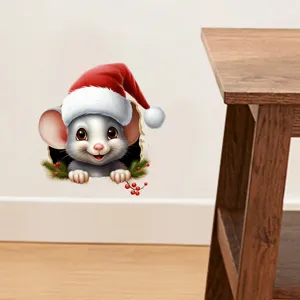 Adesivo murale di topo natalizio con effetto buco 3D, decorazione adesiva impermeabile
