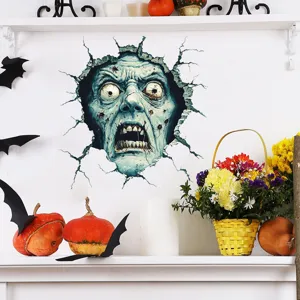 Realistic horror zombie wall sticker with 3D broken wall effect for Halloween home decor