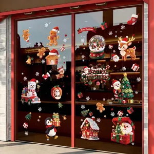 3D Cartoon Christmas Static Window Stickers Double Sided Reindeer Santa Claus Gingerbread Man PVC Decals For Showcase Decoration