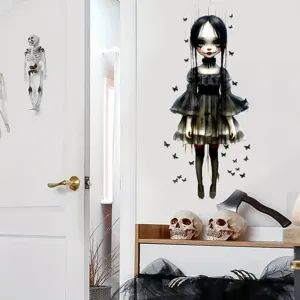 Griezelige gothic horror meisje muursticker Halloween decoratie voor ramen en muren