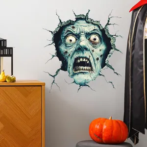3D horror zombie wall sticker with realistic wall-breaking effect for Halloween decor