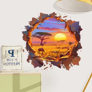3D-Wandaufkleber afrikanische Savanne Sonnenuntergang für Wohnzimmer Dekoration