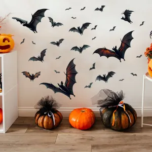 Set of 3D black bat wall decals for spooky Halloween home and window decoration