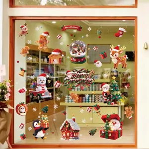 Festive 3D plush Christmas window stickers with Santa, Reindeer and Gingerbread motifs