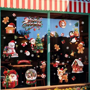 Plush 3D cartoon Christmas window static stickers with reindeer and gingerbread man