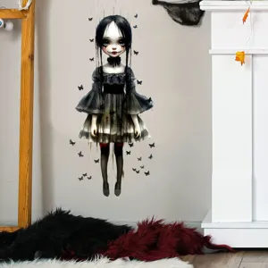 Gedetailleerde griezelige gothic meisje Halloween UV-sticker voor ramen en muren