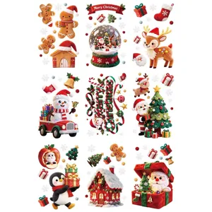 Set of cute 3D Christmas static window stickers with Santa, reindeer, and snowman designs