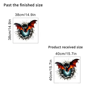 Halloween 3D bat wall sticker details showing 40cm received size and 38cm finished size