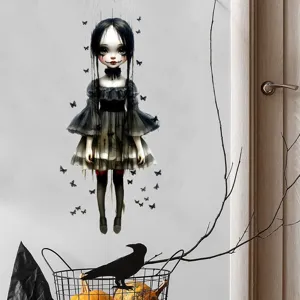 Gothic horror meisje muursticker voor Halloween raamdecoratie met vlindermotieven