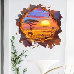 Realistischer 3D-Wandaufkleber mit afrikanischer Savanne bei Sonnenuntergang Details