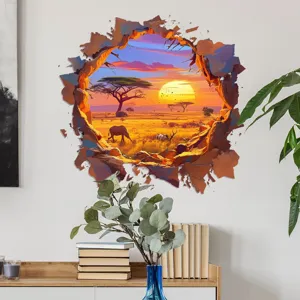 Detailansicht eines 3D-Wandtattoos mit afrikanischer Savanne im Sonnenuntergang