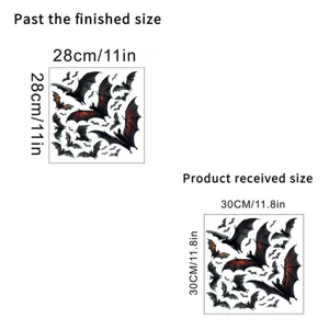 Halloween bat wall stickers size comparison showing 11 inch and 11.8 inch dimensions.