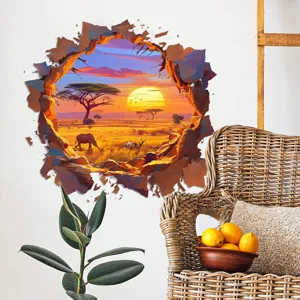3D Wandaufkleber afrikanische Savanne bei Sonnenuntergang mit Durchbrucheffekt im Haus