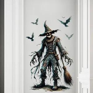 Unheimliche Halloween Vogelscheuche mit fliegenden Fledermäusen als Wandtattoo