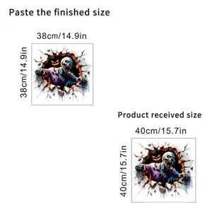 Halloween 3D zombie wall sticker showing finished 14.9in and received 15.7in size details