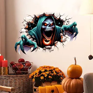 Realistic 3D Halloween wall decal featuring a terrifying reaper breaking through the wall.