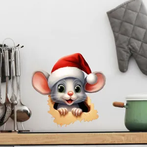 Adesivo da parete con topo di Natale ed effetto buco per decorazione della cucina