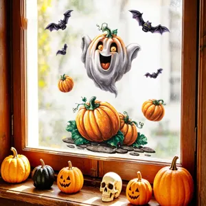 Autocollants de fenêtre Halloween avec fantôme citrouille et chauves-souris pour décor festif