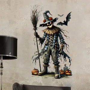 Gruseliger Halloween-Vogelscheuche UV selbstklebender Wandaufkleber für Fensterdeko.