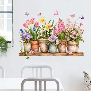 Pegatinas de pared con vibrantes tulipanes y mariposas en una moderna habitación blanca