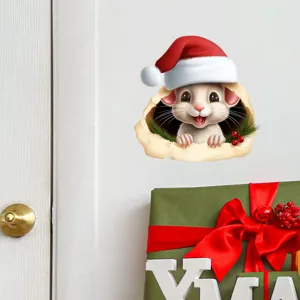 Dettaglio dell'adesivo murale 3D topo di Natale con effetto realistico di rottura muro.