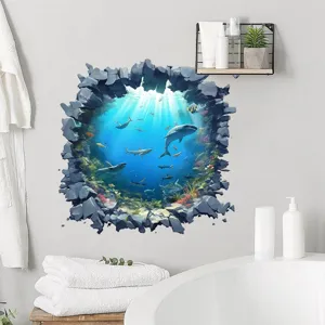 Realistischer 3D Hai Unterwasserwelt Wandaufkleber in einem modernen Badezimmer Dekor