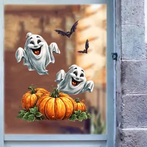 Autocollants de fenêtre Halloween avec fantômes et citrouilles pour décoration de vitrine