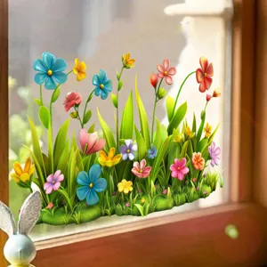 Bunter 3D-Blumen- und Gras-Fensteraufkleber für abnehmbare Glasdekoration zu Hause