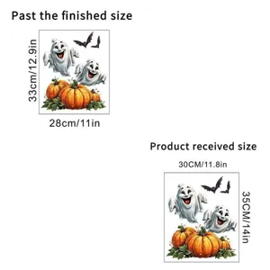 Guide des tailles pour autocollant citrouille fantôme Halloween, dimensions feuille 30x35cm