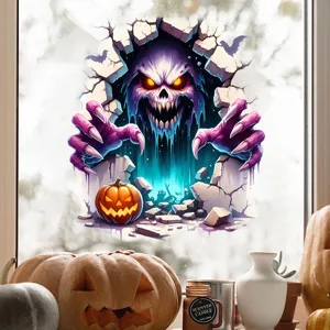 Close-up of Halloween 3D ghost and pumpkin sticker showing textured wall-breaking effect