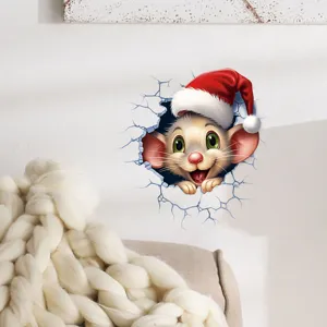 Dettaglio dell'adesivo murale 3D topo di Natale con effetto muro crepato decorativo