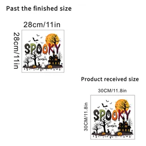 Halloween Spooky Season removable window sticker showing finished and received size dimensions