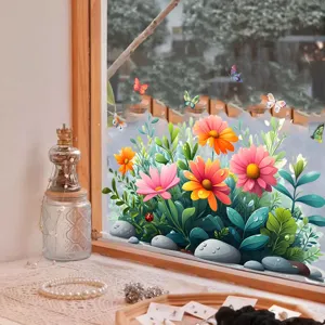 Schöne bunte Blumen- und Schmetterlings-Fensteraufkleber für die Glasdekoration