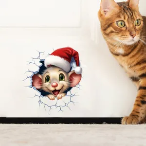 Dettaglio dell'adesivo murale 3D topo di Natale con un realistico effetto buco nel muro