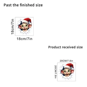 Adesivo murale 3D topo di Natale con dimensioni del prodotto ricevuto e finito