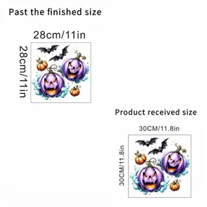 Sticker fenêtre citrouille Halloween comparant les tailles finies et reçues