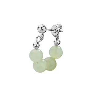 Elegant New Chinese style stud earring with pale green round jade beads and silver finish