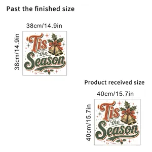 Christmas window decal size comparison showing 38cm finished and 40cm received dimensions