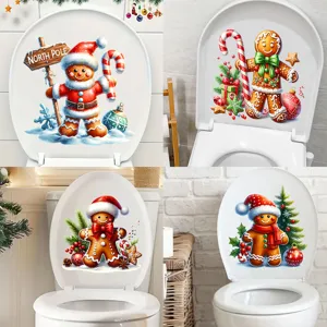 Sticker de Toilette de Noël Bonhomme de Pain d'Épices Imperméable Amovible Sticker Mural PVC Salle de Bain Décoration de Noël