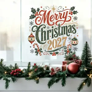 Decorative Merry Christmas 2027 static cling window sticker for store window display