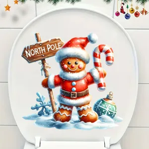 Autocollant de bonhomme en pain d'épices sur un couvercle de toilette blanc pour Noël