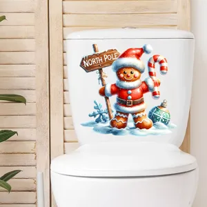 Autocollant bonhomme pain d'épice sur réservoir de toilette blanche pour Noël