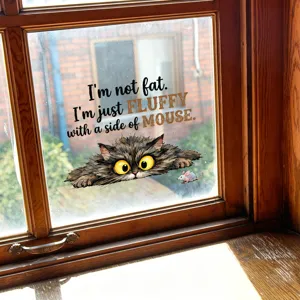 Funny fluffy cat and mouse window sticker decal for home shop glass decoration